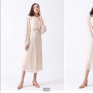 Chicwish Cream A line Midi Dress with big sleeves